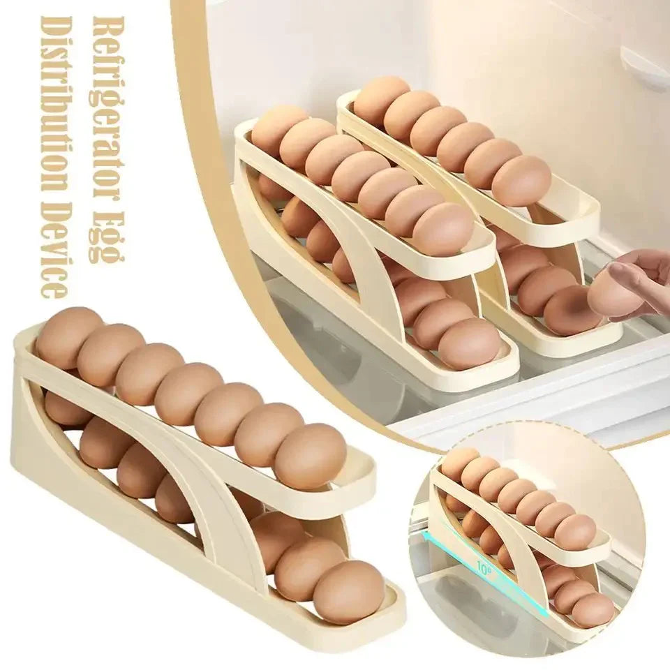 Egg Organizer Automatic Scrolling Egg Rack, Double Layer Egg Storage Tray ( Random Colors )