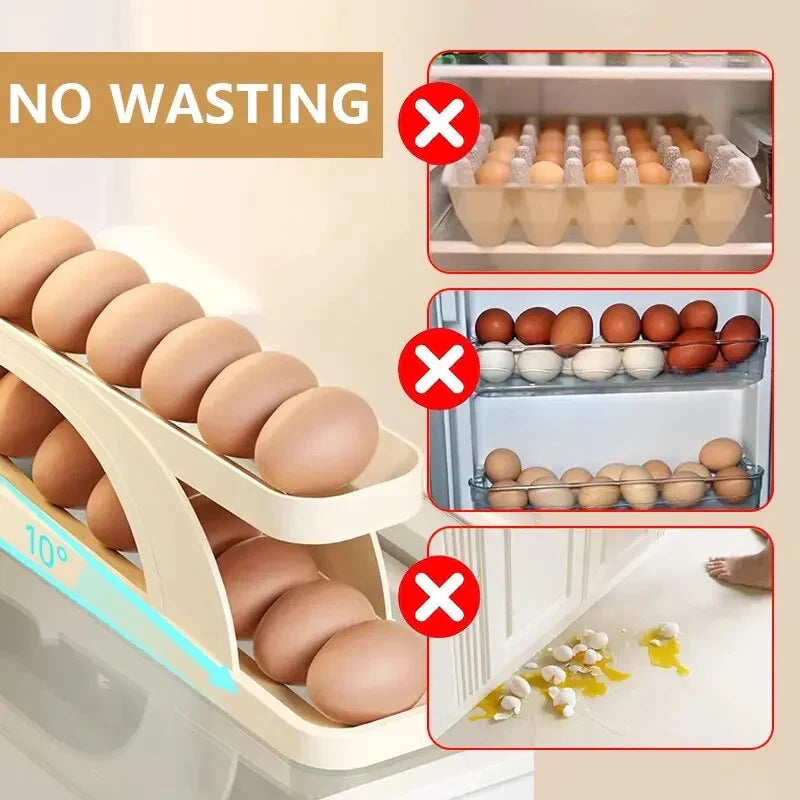 Egg Organizer Automatic Scrolling Egg Rack, Double Layer Egg Storage Tray ( Random Colors )