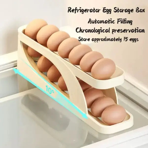 Egg Organizer Automatic Scrolling Egg Rack, Double Layer Egg Storage Tray ( Random Colors )