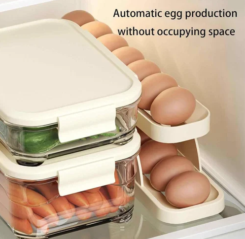 Egg Organizer Automatic Scrolling Egg Rack, Double Layer Egg Storage Tray ( Random Colors )