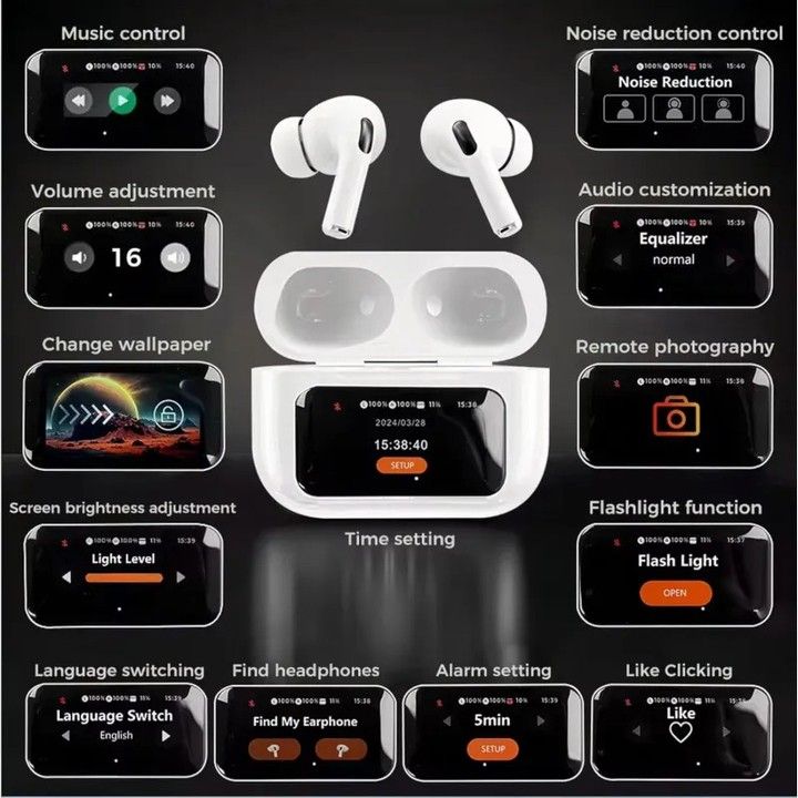 A9 Pro High Quality Sound, ENC Noise Reduction Wireless AirPods With Smart Touch Screen Control.